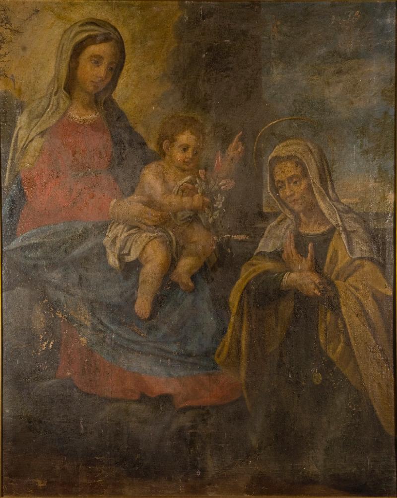 32-Bottega lucchese sec. XVIII, Madonna con Bambino e Santa Zita genuflessa-beweb